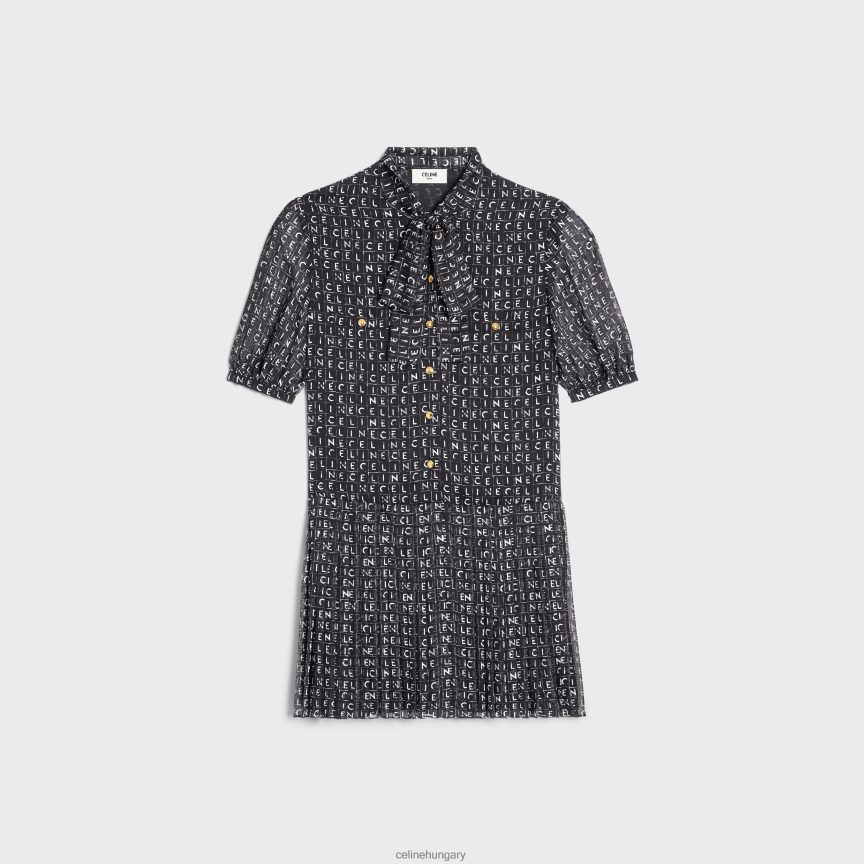 ruházat CELINE lavalliere mini ruha selyem georgette-ből noir/elefántcsont nők J6P488790