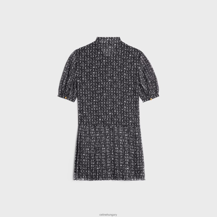 ruházat CELINE lavalliere mini ruha selyem georgette-ből noir/elefántcsont nők J6P488790