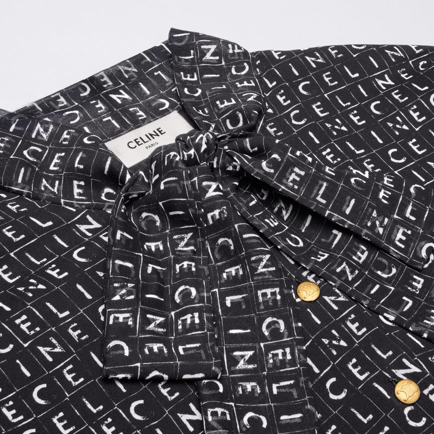 ruházat CELINE lavalliere mini ruha selyem georgette-ből noir/elefántcsont nők J6P488790