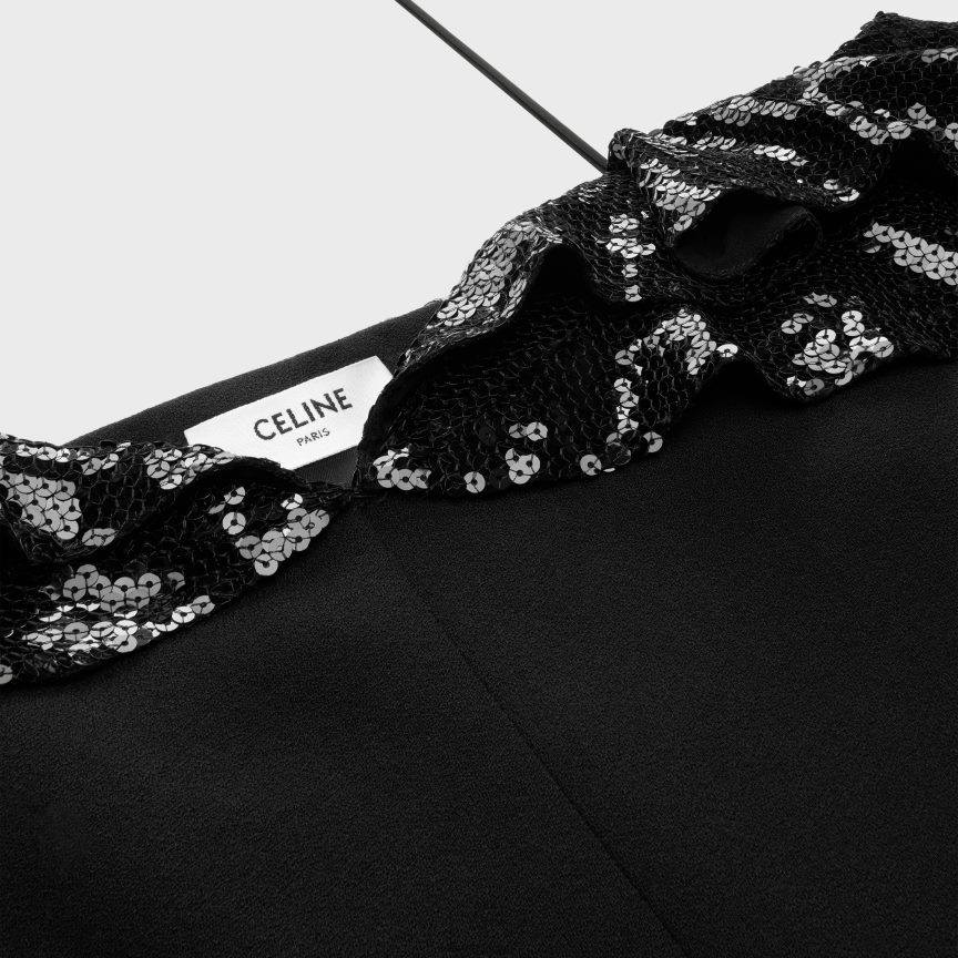 ruházat CELINE mini ruha gyapjú sable hímzett fodrokkal fekete nők J6P488658