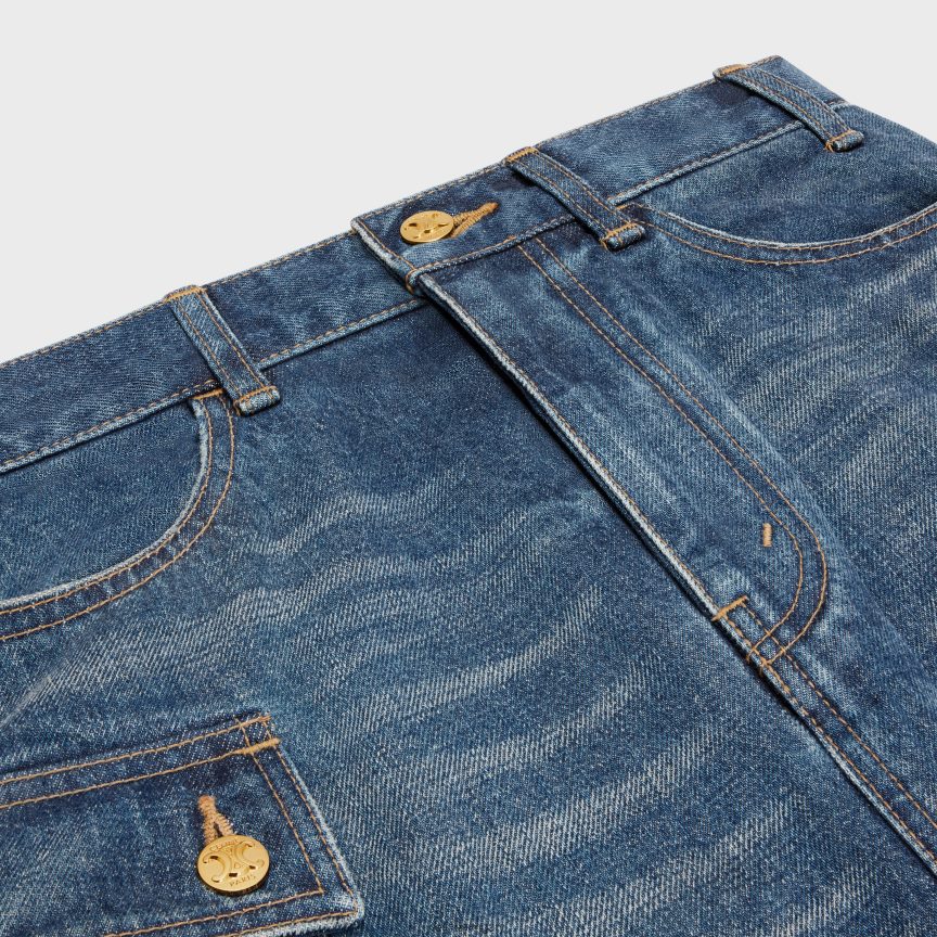 ruházat CELINE cargo mini szoknya farmerből sötét unió mosás nők J6P488823