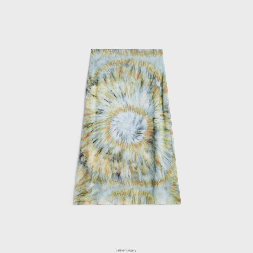 ruházat CELINE midi szoknya selyem georgette-ből kék grunge/terrakotta/khaki nők J6P488586