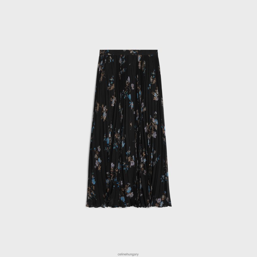 ruházat CELINE szoknya napfényes redőkkel selyemgeorgette-ből noir/bleu nők J6P488808
