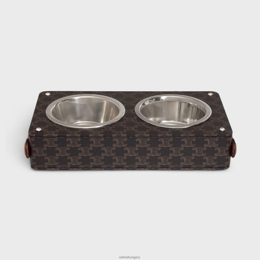 kiegészítők CELINE dupla kutyatál nappa báránybőrből triumphos vászonmintával és borjúbőrrel Cser férfiak J6P4881707