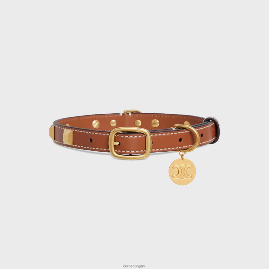 kiegészítők CELINE közepesen vékony kutyanyakörv sima borjúbőrből piramis szegecsekkel Cser férfiak J6P4881730