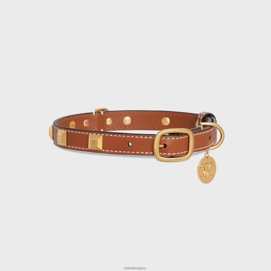 kiegészítők CELINE közepesen vékony kutyanyakörv sima borjúbőrből piramis szegecsekkel Cser férfiak J6P4881730