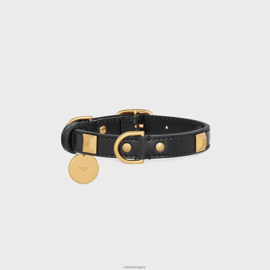 kiegészítők CELINE kis vékony kutyanyakörv sima borjúbőrből piramis szegecsekkel fekete férfiak J6P4881733