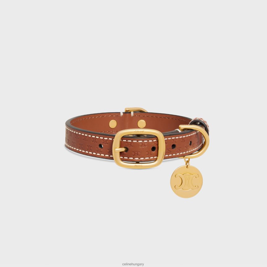 kiegészítők CELINE kis vékony kutyanyakörv természetes borjúbőrből, triumfa dombornyomással Cser férfiak J6P4881696