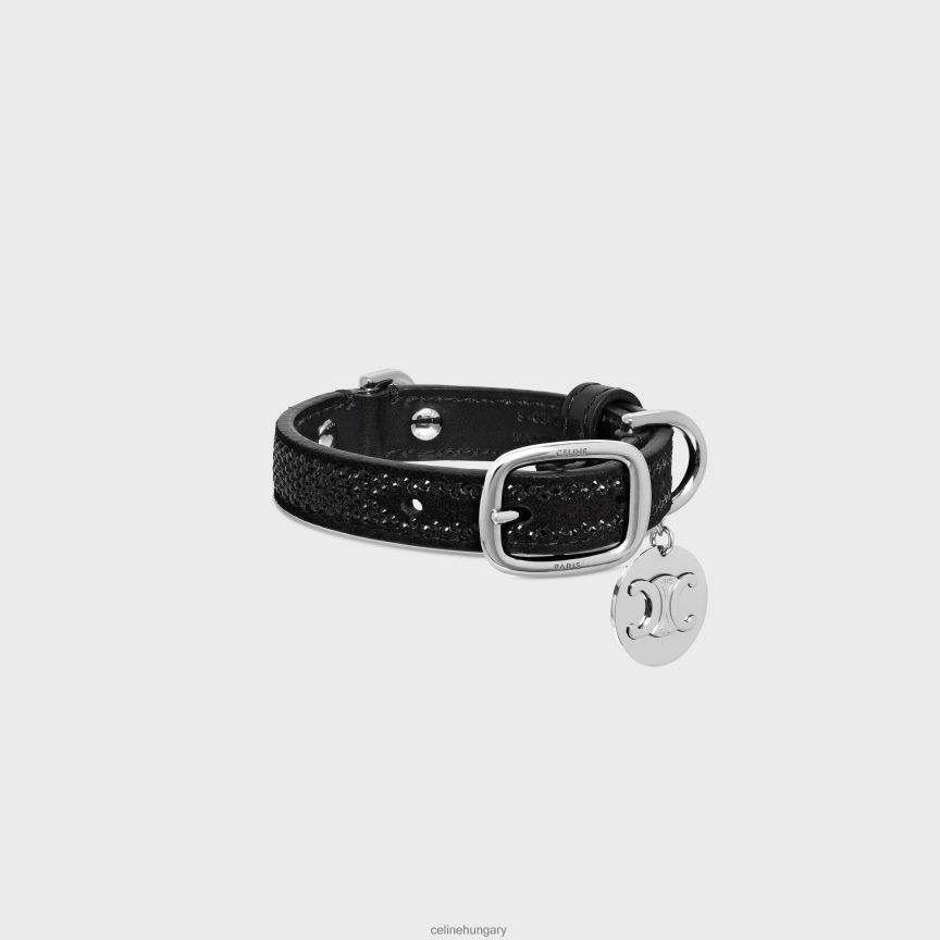 kiegészítők CELINE nano extra vékony kutyanyakörv velúr borjúbőrből strasszal fekete férfiak J6P4881718