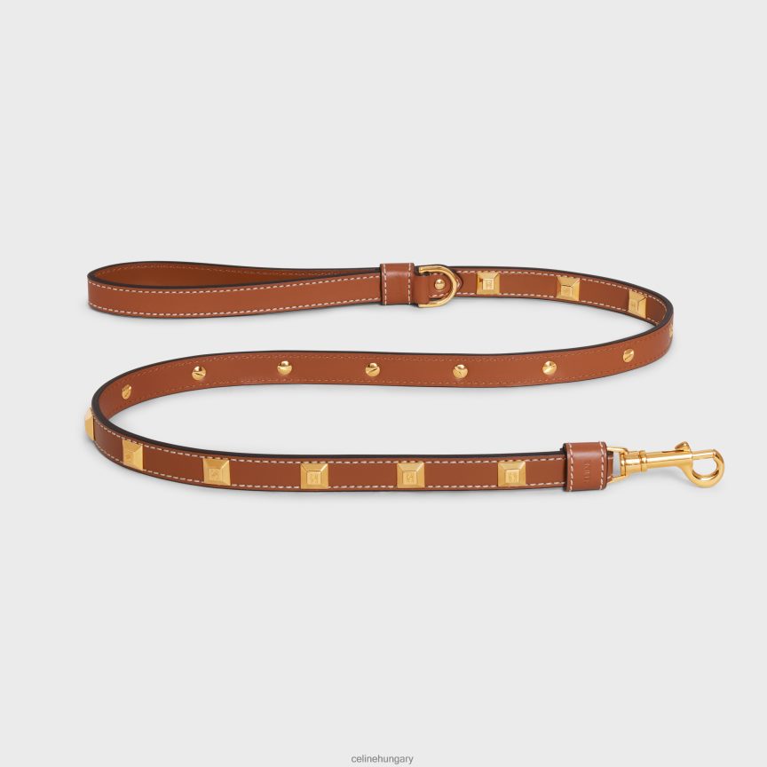 kiegészítők CELINE vékony kutyapóráz sima borjúbőrből piramis szegecsekkel Cser férfiak J6P4881731