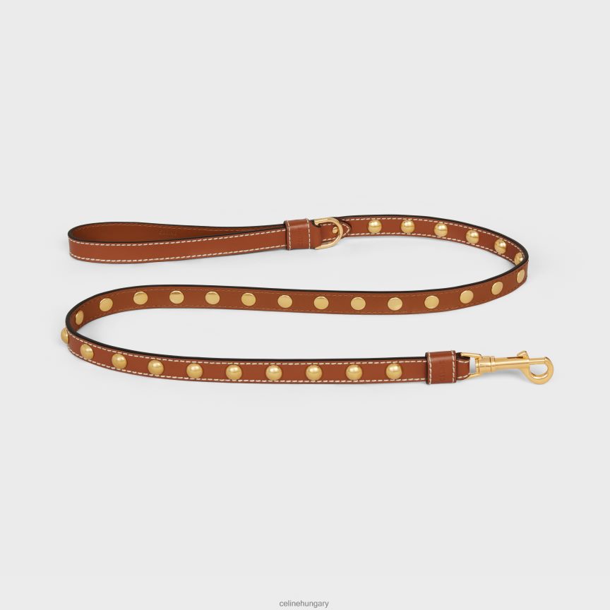 kiegészítők CELINE vékony kutyapóráz sima borjúbőrből, szegecsekkel Cser férfiak J6P4881761