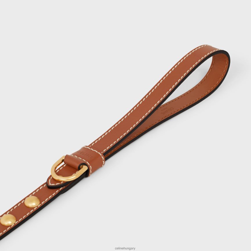 kiegészítők CELINE vékony kutyapóráz sima borjúbőrből, szegecsekkel Cser férfiak J6P4881761